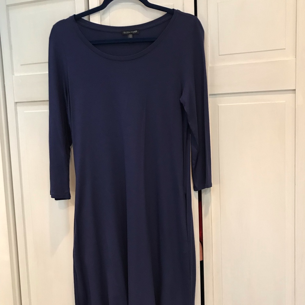 Eileen Fisher Cobalt Blue Viscose dress w/ 3/4 sleeve & side pockets - XS